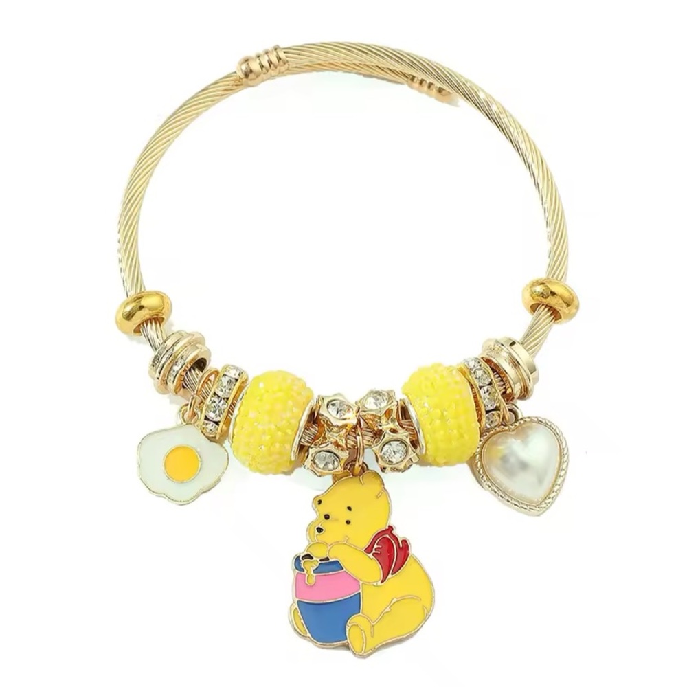 NEW Winnie the Pooh Yellow Charm Bracelet with Bear and Heart Charms